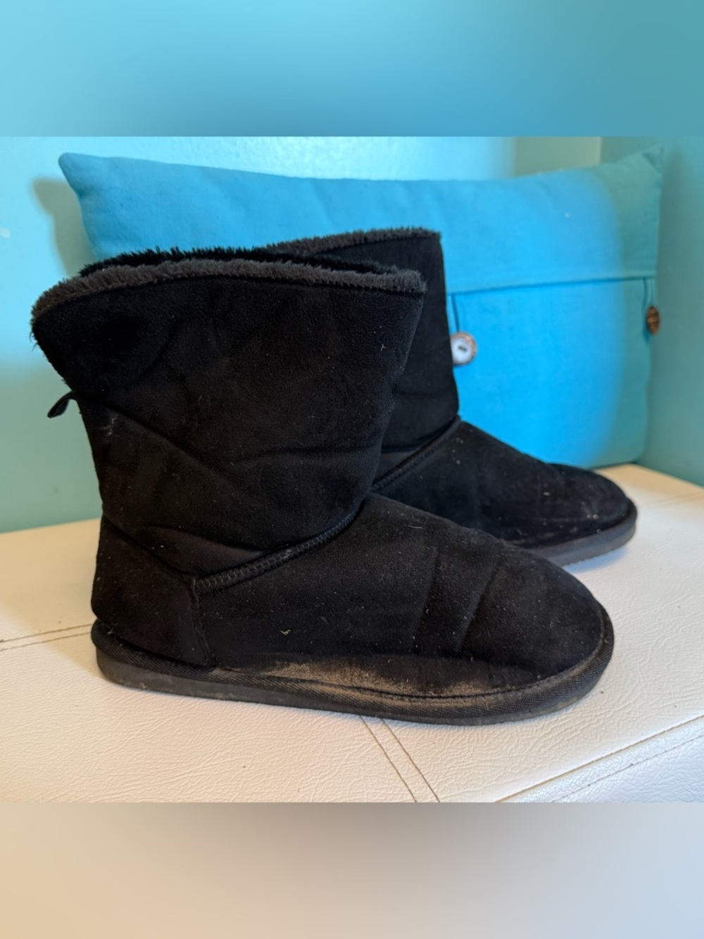 Joe Fresh Black Suede-Look Faux Fur Lined Ankle Booties